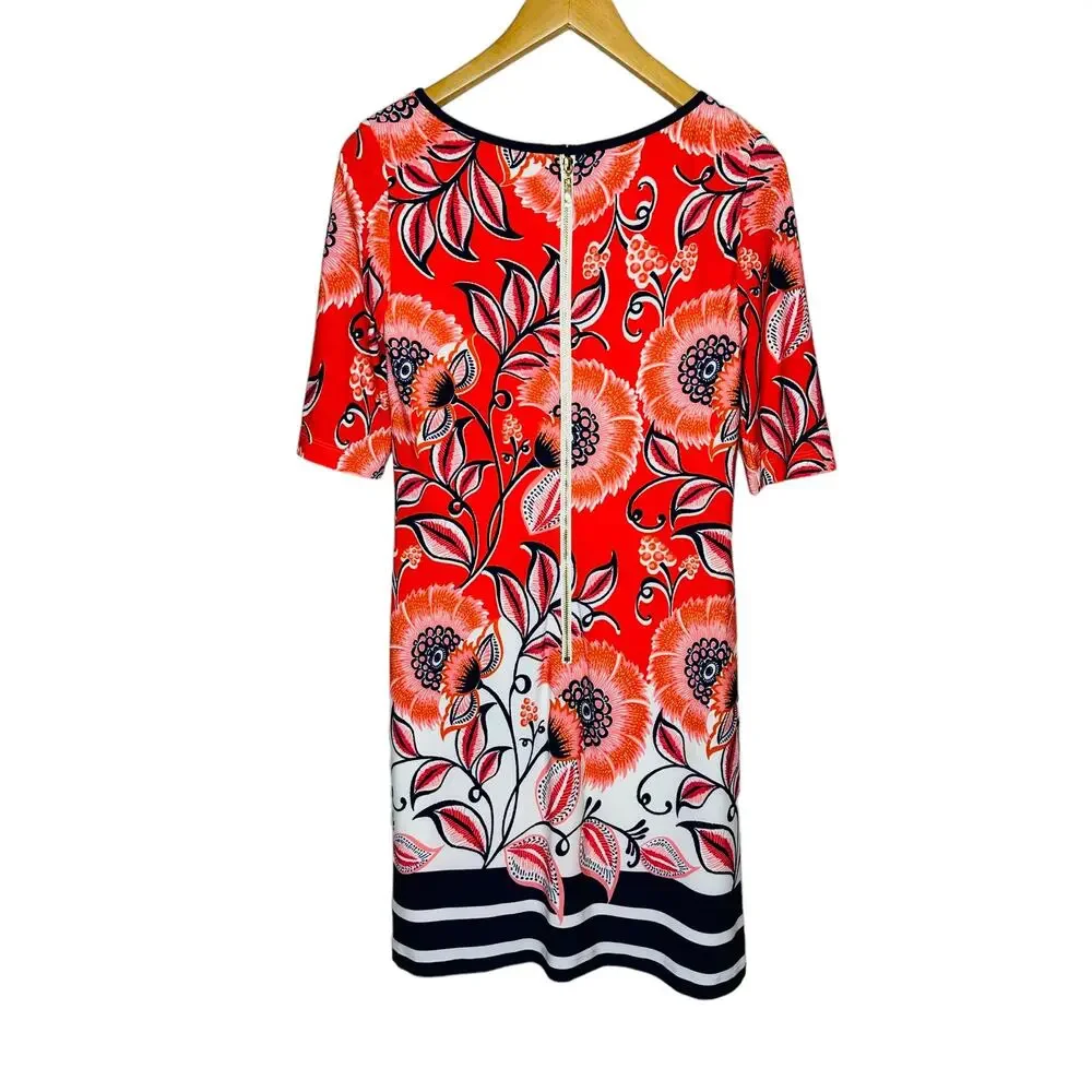 Eliza J Short Sleeve Red Orange Navy Big Floral Sheath Dress Size 2 - Picture 6 of 12